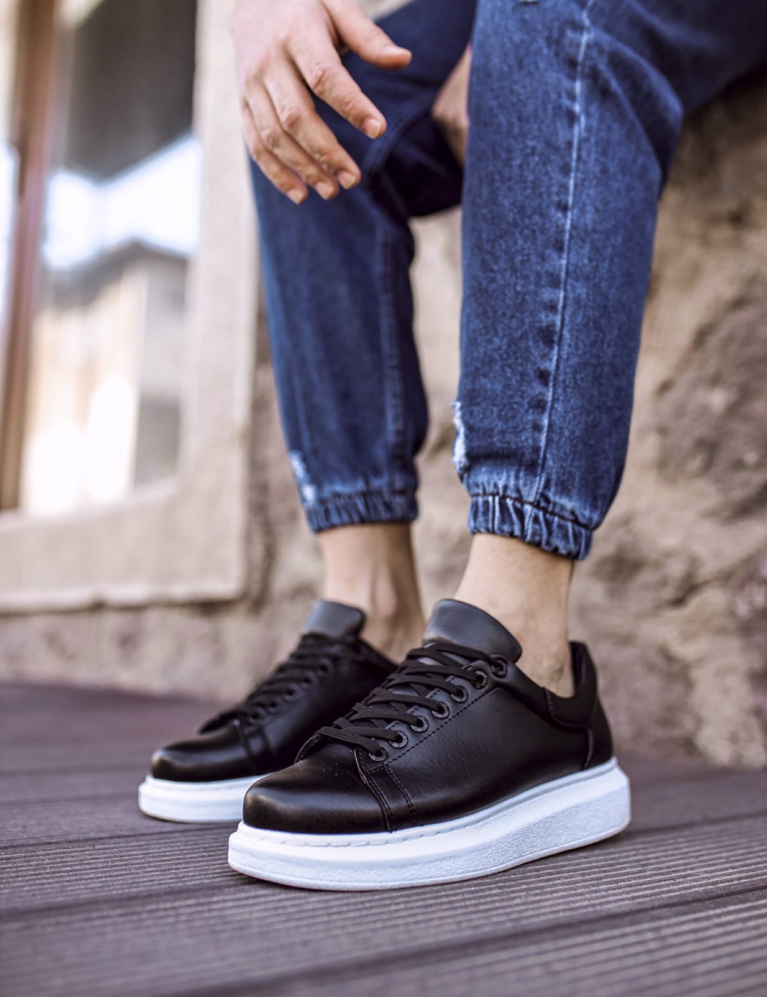 Ανδρικά ασπρόμαυρα δίσολα Sneakers λαστιχένια σόλα CH25700 φωτογραφία